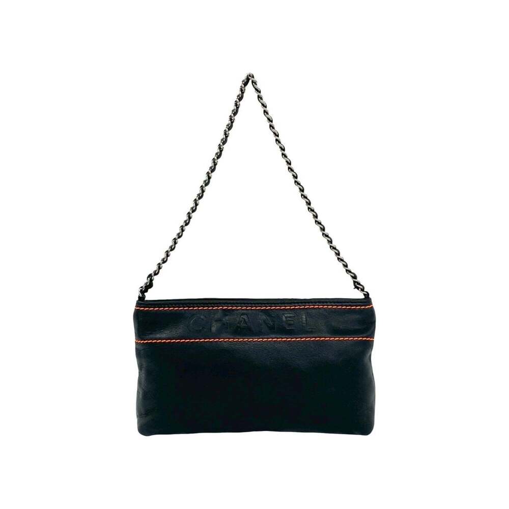 CHANEL Vintage Black Lambskin Leather Shoulder Bag